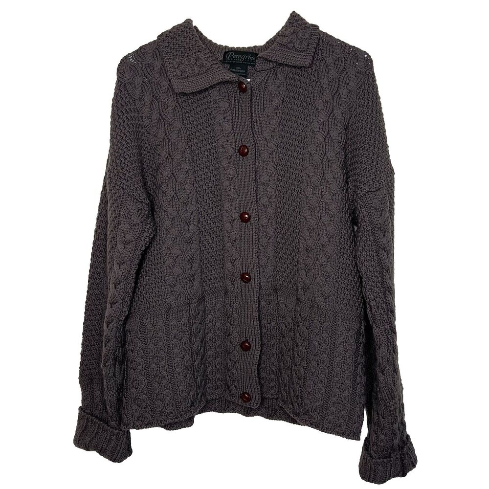 Peregrine England Cable Knit Wool Cardigan Sweater Fisherman's Women’s Large